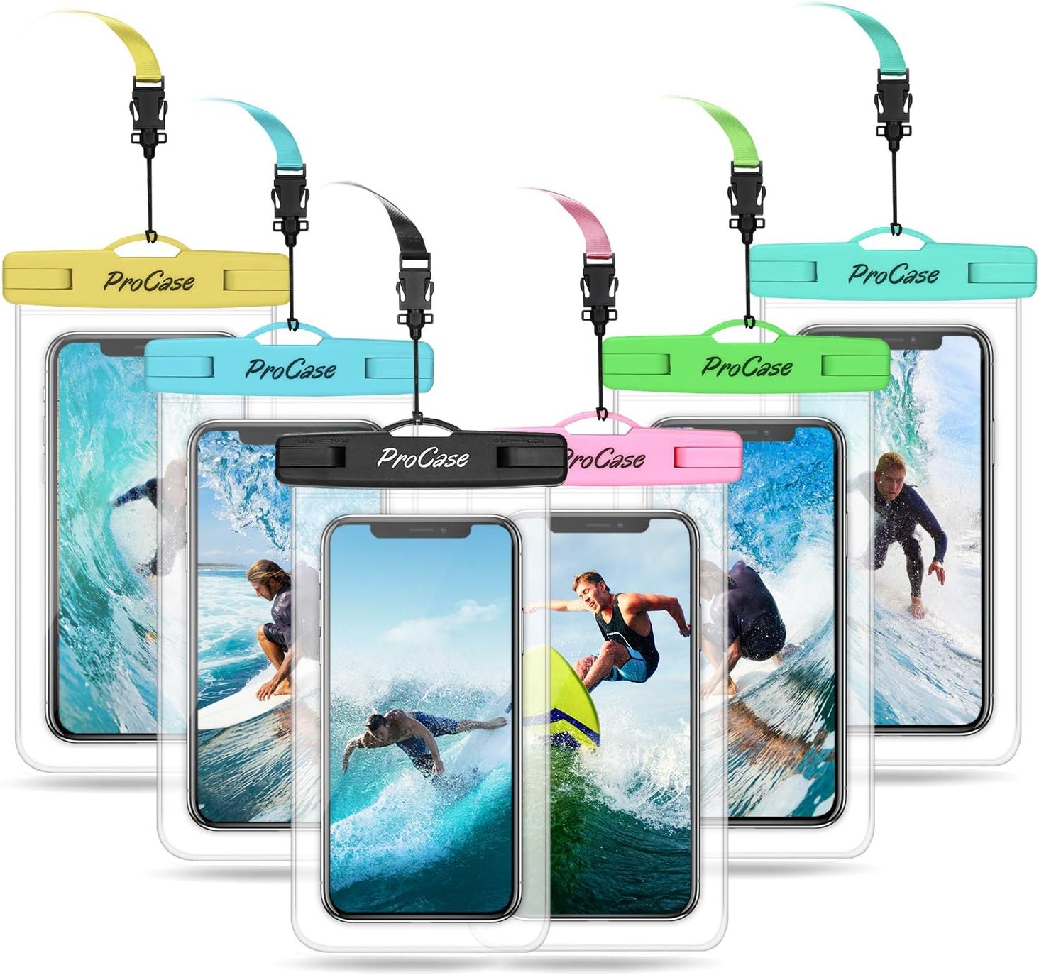 ProCase 6 Pack Waterproof Phone Pouch Dry Bag Underwater Case for iPhone 16 15 14 13 12 11 Pro Plus Max Mini Xs XR X 8 7, Galaxy S23 S22 S21 Ultra Note up to 7" -Mixed