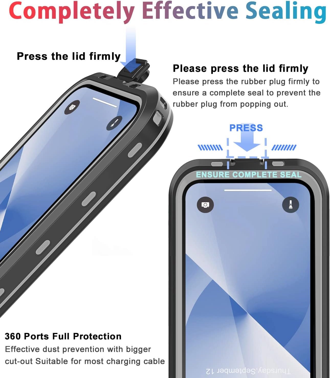 for iPhone 13 Case Waterproof Shockproof Dustproof Full-Body Sturdy with Camera Lens Protector and Built-in Screen Protector,Underwater Full Sealed Cover Protective for iPhone 13(Black) - Image 3