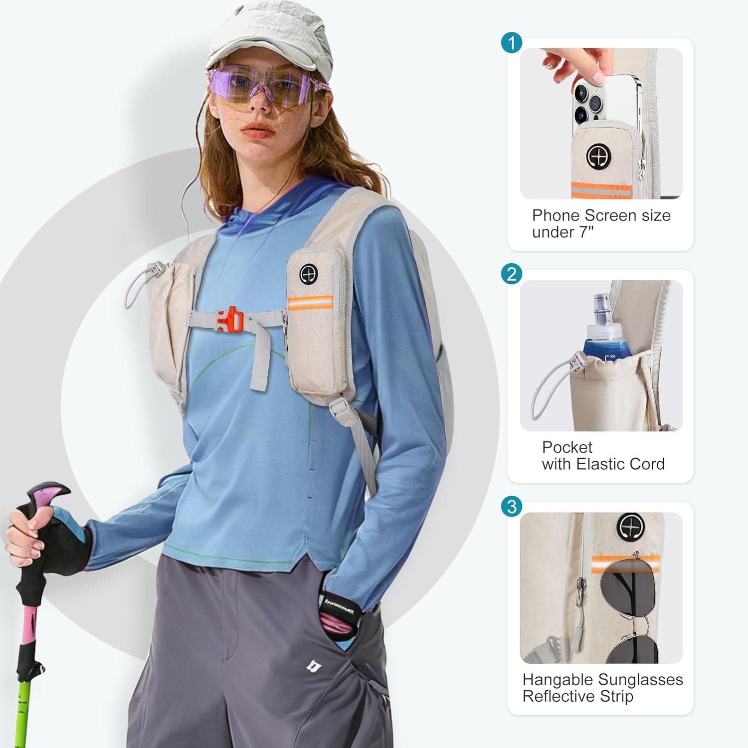 FIORETTO 15L Hiking Backpack for Women Men Mini Packable Backpack Lightweight Small Daypack for Camping Travel Outdoor, Beige - Image 2