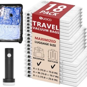 18 Pack Travel Vacuum Storage Bags for Clothing with Rechargeable Electric Pump, Compression Packing Cubes Organizer for Luggage Suitcase, Space Saver Seal Bags for Vacation Cruise