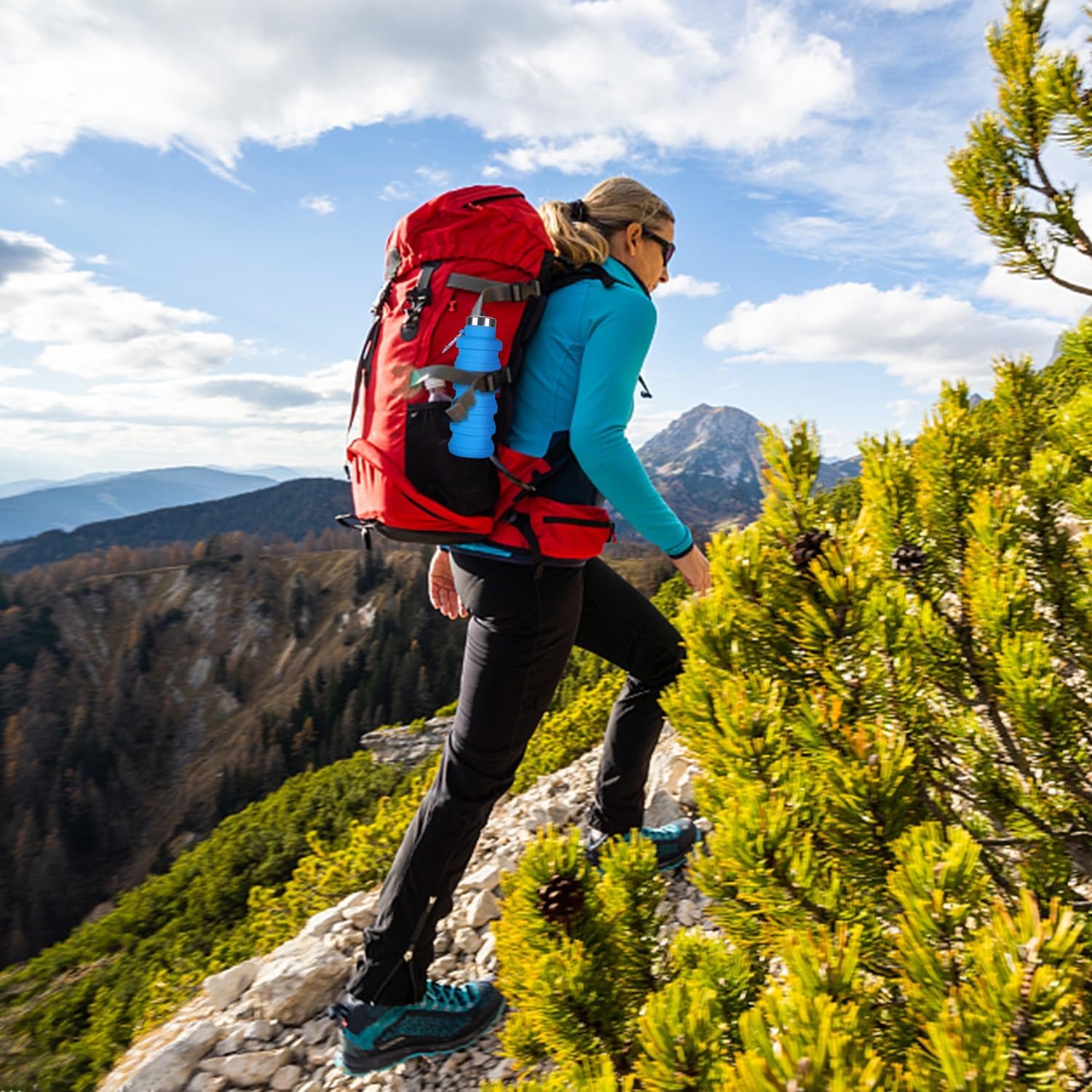 Collapsible Water Bottle,4 Pcs BPA Free Reuseable Silicone Foldable Leakproof 16oz Water Bottles,Portable Lightweight Water Bottles Carabiner for Travel Gym Camping,Hiking Sports - Image 7