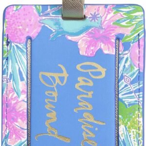 Lilly Pulitzer Leatherette Luggage Tag with Secure Strap, Colorful Suitcase Identifier for Travel