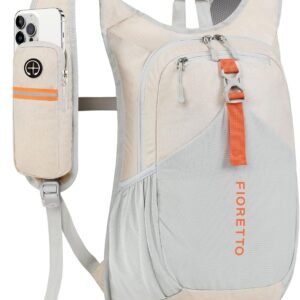 FIORETTO 15L Hiking Backpack for Women Men Mini Packable Backpack Lightweight Small Daypack for Camping Travel Outdoor, Beige