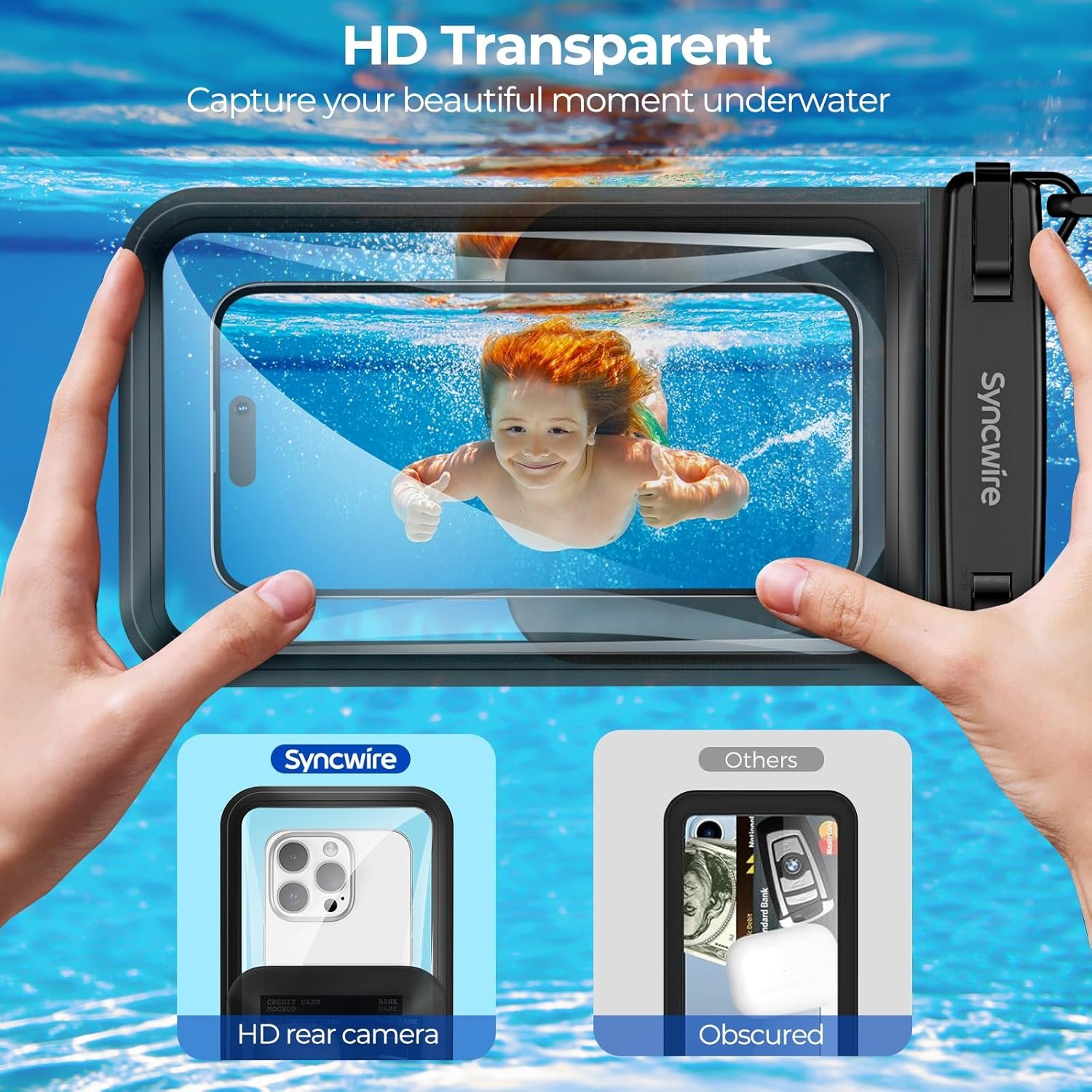SYNCWIRE Waterproof Phone Case, 2-Pack IPX8 Double Space Waterproof Phone Pouch for iPhone 15 14 13 12 Pro Max XR X SE 2022 8 Samsung S24 S23 S22 Ultra S21 Phones Under 8.5 Inch - Black - Image 5