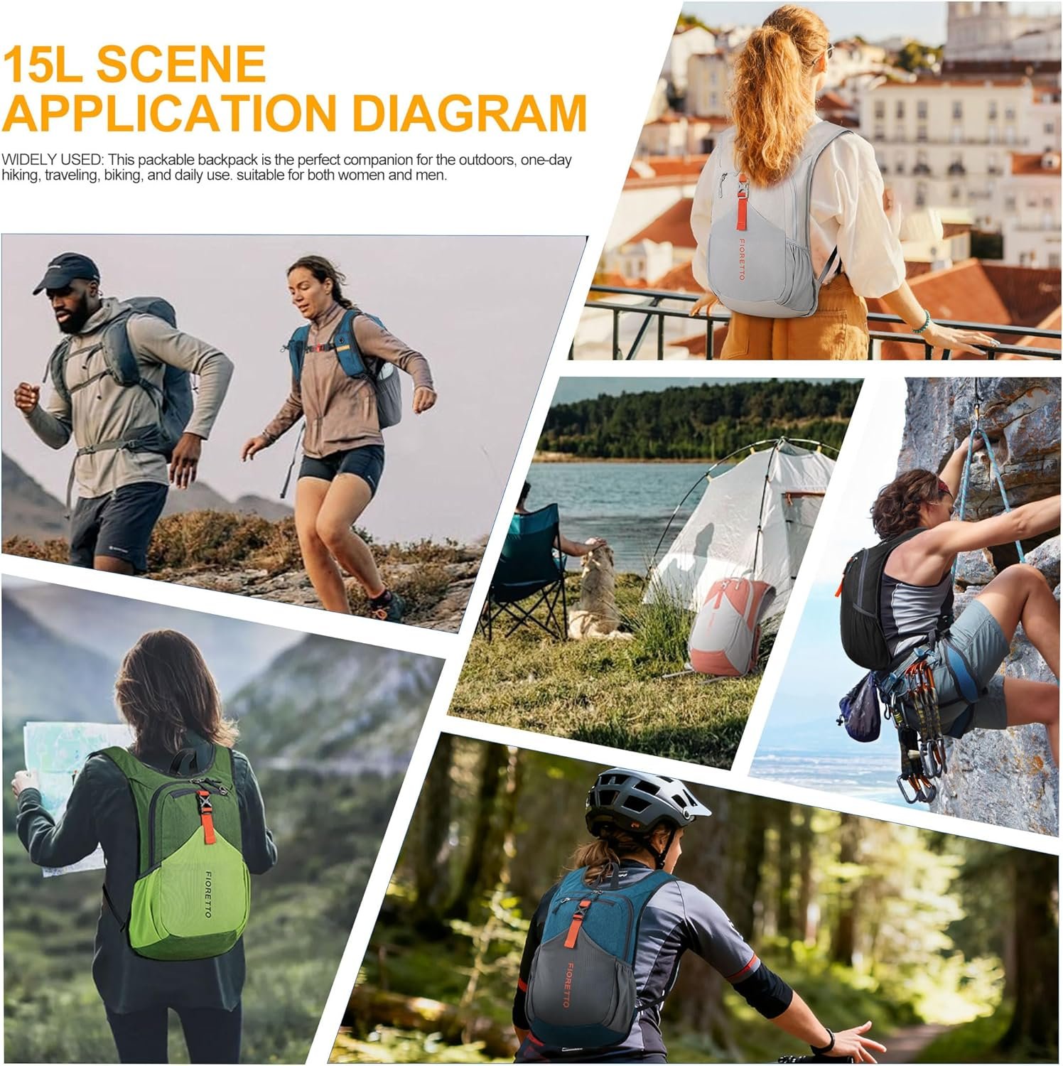 FIORETTO 15L Hiking Backpack for Women Men Mini Packable Backpack Lightweight Small Daypack for Camping Travel Outdoor, Beige - Image 8