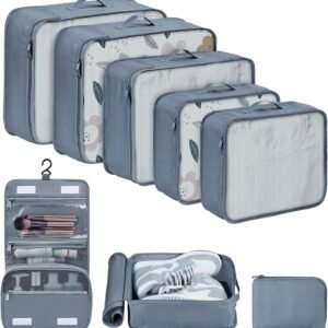 DIMJ Packing Cubes 8 Pcs for Suitcase Lightweight Travel Essential Bag with Large Toiletries Bag for Clothes Shoes Cosmetics Toiletries (Grey)