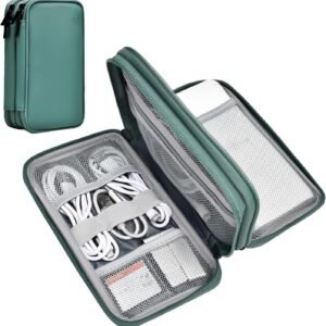 miloocul Portable Charger Organizer Travel Case Shockproof Power Bank case for Anker/Jackery/RAV/20000/30000mAh Power Bank Leather Waterproof Electronic Case for PowerCore (Deep Green, Double Layer)