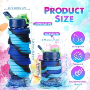 5 Pcs Collapsible Water Bottles 16 oz Portable Foldable Water Bottles Silicone Leak Proof Travel Water Bottle Reusable Sports Water Bottle with Metal Clip for Camping Hiking Travel(Mixed Color )