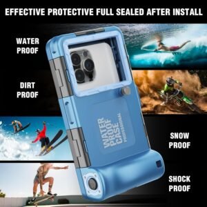 2026Underwater Snorkeling Diving Phone Case for iPhone 17/16/15/14/13Pro Max Galaxy S25/ S24/S23/S22/.[50ft/15m] Professional Scuba Dive Waterproof Case Underwater Photo Video Cove Blue