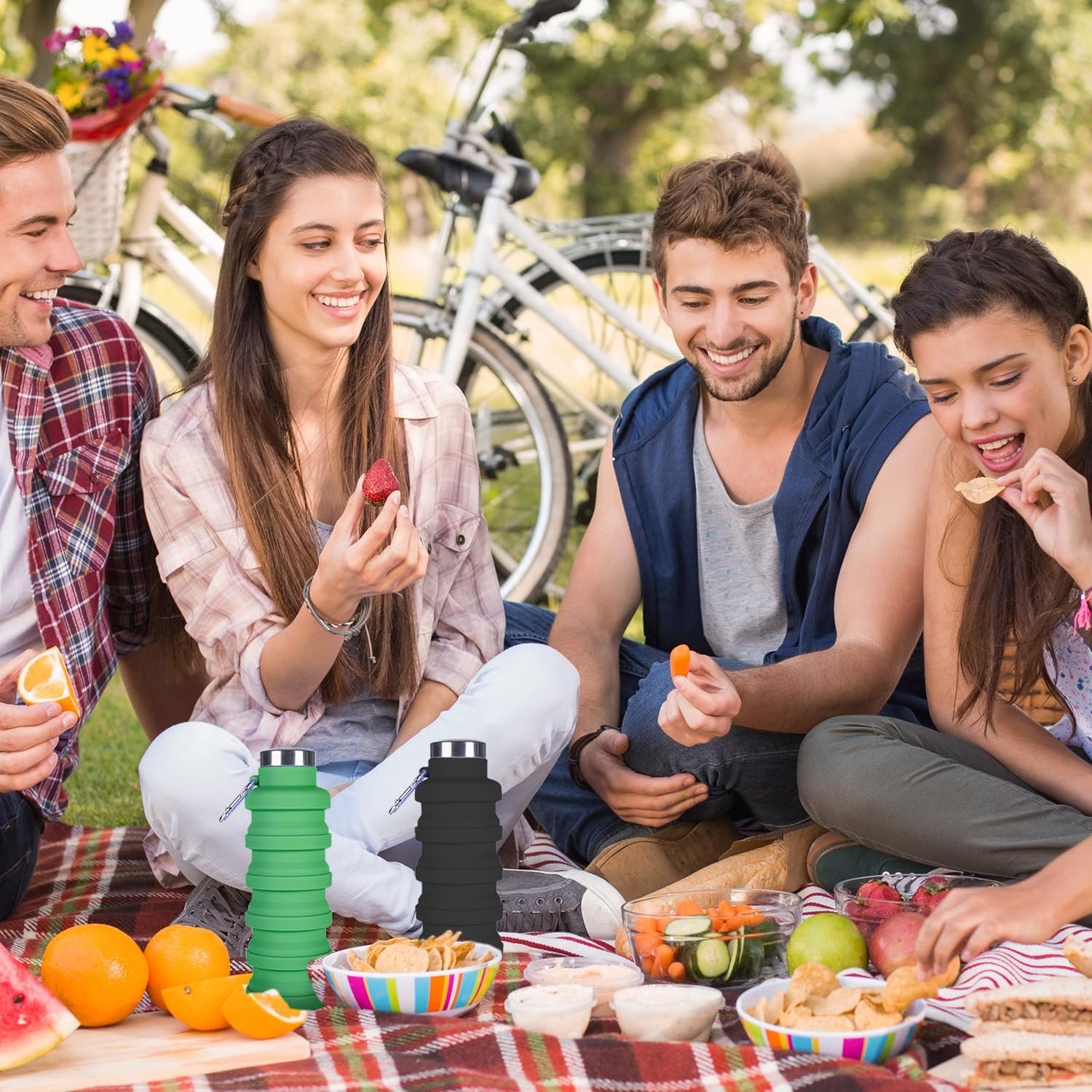 Collapsible Water Bottle,4 Pcs BPA Free Reuseable Silicone Foldable Leakproof 16oz Water Bottles,Portable Lightweight Water Bottles Carabiner for Travel Gym Camping,Hiking Sports - Image 6