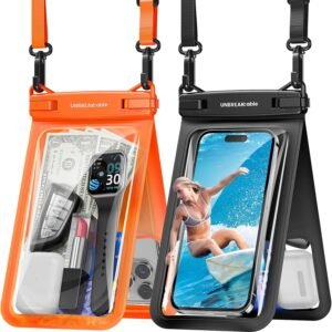 UNBREAKcable IPX8 Waterproof Phone Pouch 2-Pack, Double Space Waterproof Phone Case for iPhone 15 16 17 Pro Max up to 7″, Cellphone Dry Bag with Lanyard for Beach Kayak Cruise Travel Essentials