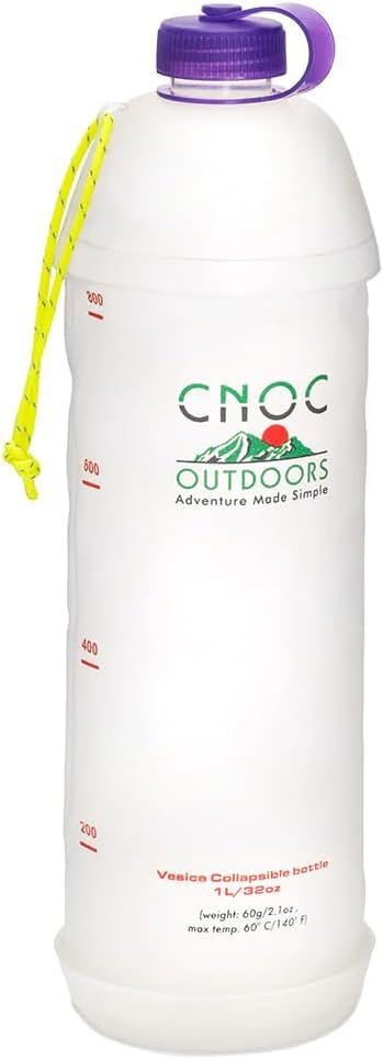 Cnoc Outdoors Vesica Collapsible Water Bottle 1 Liter Purple, 28mm Thread Compatible with Popular Filters, Packs Down Small when Empty, Perfect for Travel and Hiking - Image 4