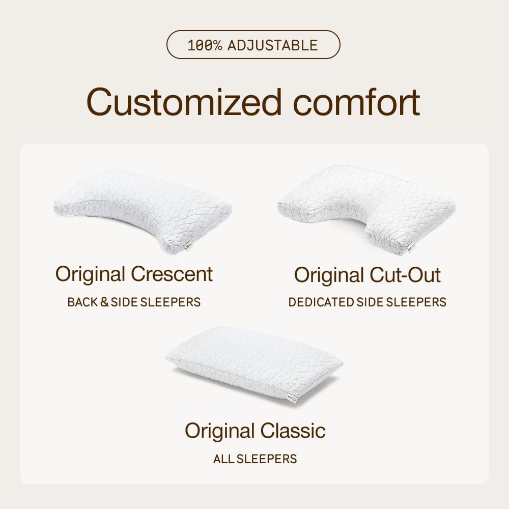 Coop Home Goods Original Crescent Adjustable Pillow, Queen Bed Pillows for Shoulder, Neck & Head Support, Crescent Foam Pillows - Medium Firm for Back & Side Sleeper, CertiPUR-US/GREENGUARD Gold - Image 9