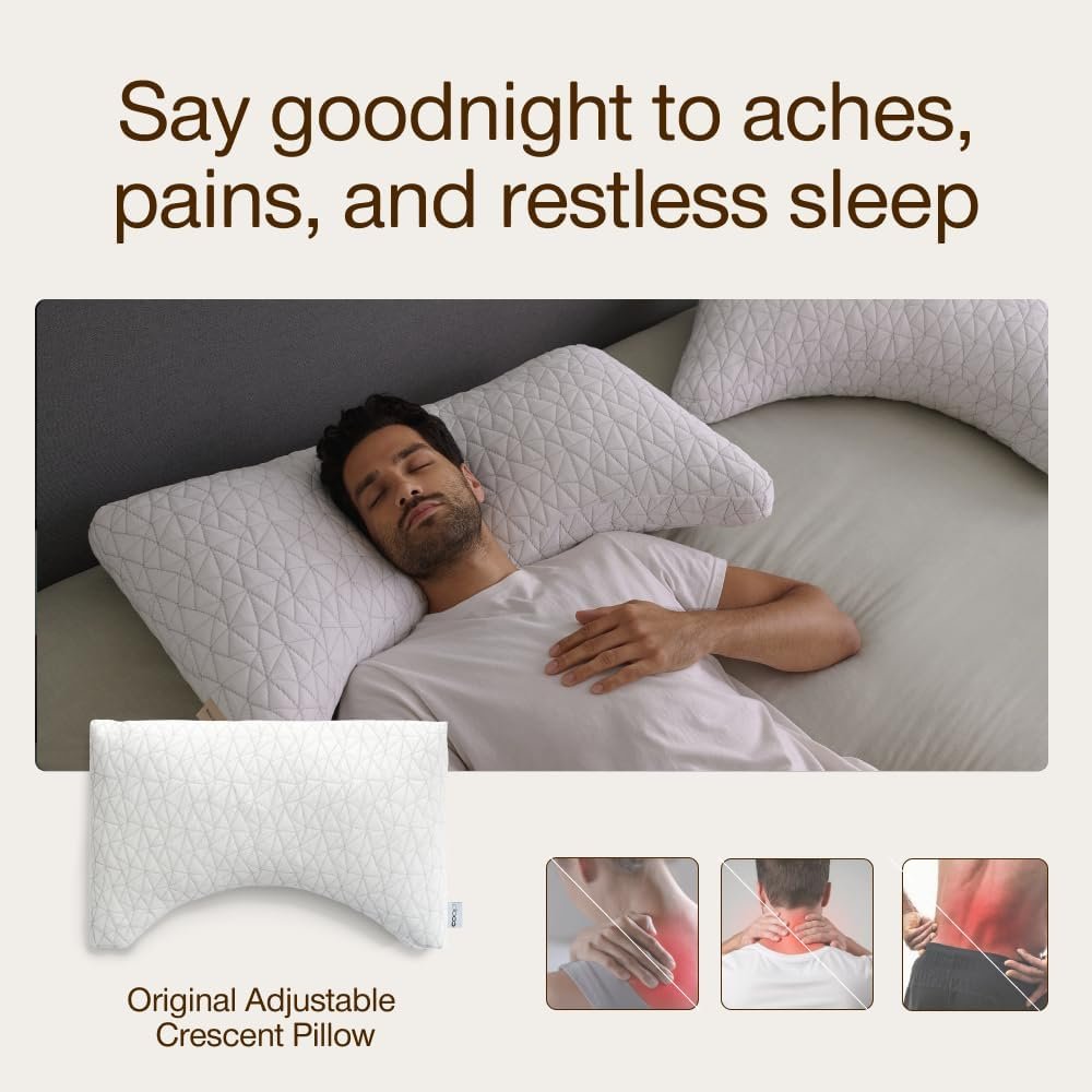 Coop Home Goods Original Crescent Adjustable Pillow, Queen Bed Pillows for Shoulder, Neck & Head Support, Crescent Foam Pillows - Medium Firm for Back & Side Sleeper, CertiPUR-US/GREENGUARD Gold - Image 3