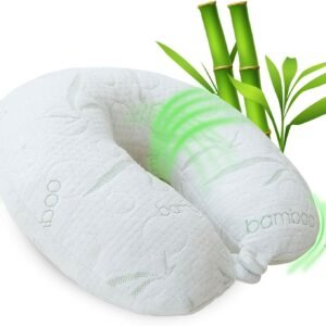 Sacred Thread Rayon Derived from Bamboo Travel Neck Pillow for Airplanes, Memory Foam for Airplane, Ergonomic Design Neck Rest, Travel Pillow for Sleeping (White)