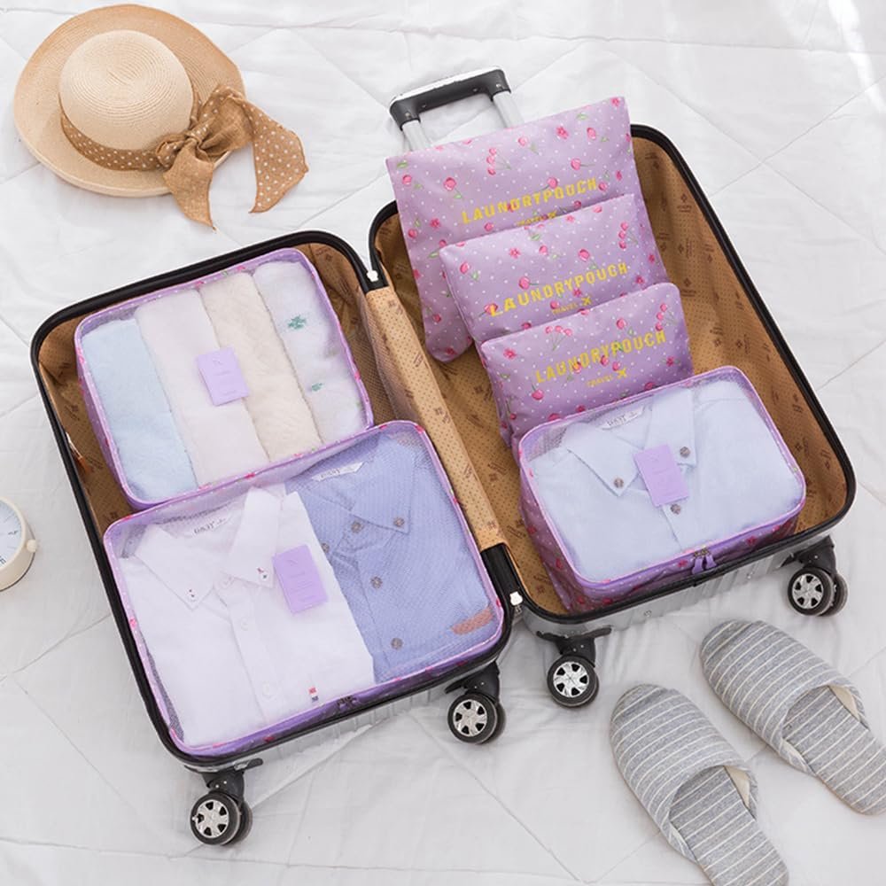 Travel Packing Cubes Lightweight, 6 Set Luggage Organizers for Suitcase, Travel Accessories Bags for Clothes Shoes Cosmetics Electronics Toiletries (Purple Cherry) - Image 2