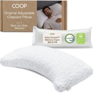 Coop Home Goods Original Crescent Adjustable Pillow, Queen Bed Pillows for Shoulder, Neck & Head Support, Crescent Foam Pillows – Medium Firm for Back & Side Sleeper, CertiPUR-US/GREENGUARD Gold