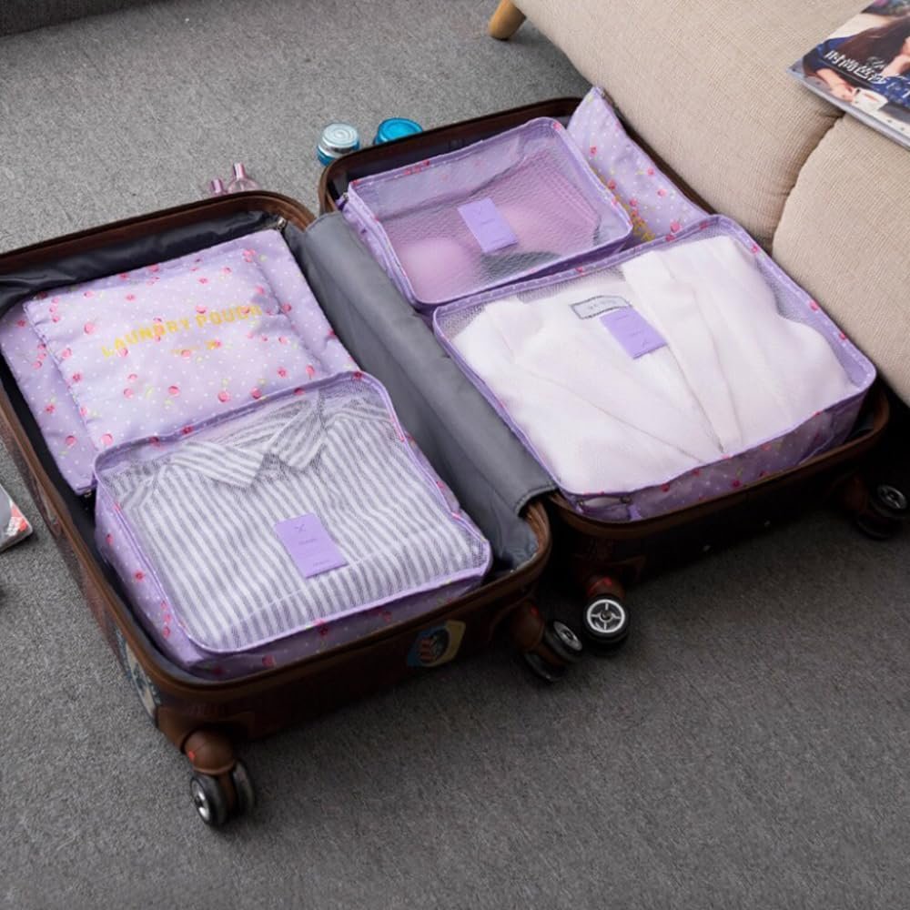 Travel Packing Cubes Lightweight, 6 Set Luggage Organizers for Suitcase, Travel Accessories Bags for Clothes Shoes Cosmetics Electronics Toiletries (Purple Cherry) - Image 4