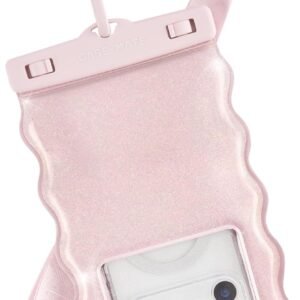 Case-Mate Wavy IP68 Waterproof Phone Pouch – Large Floating Phone Case w/Crossbody Lanyard – Cruise Ship Travel Essentials Compatible w/All Devices – Hidden Pocket for Card/Cash- Ballet Pink Twinkle