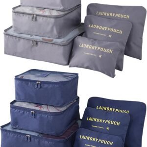 12 Set Travel Packing Cubes Luggage Packing Bags Reusable Lightweight Suitcase Organizer Cubes Set for Travel Accessories (Deep Blue+Grey)