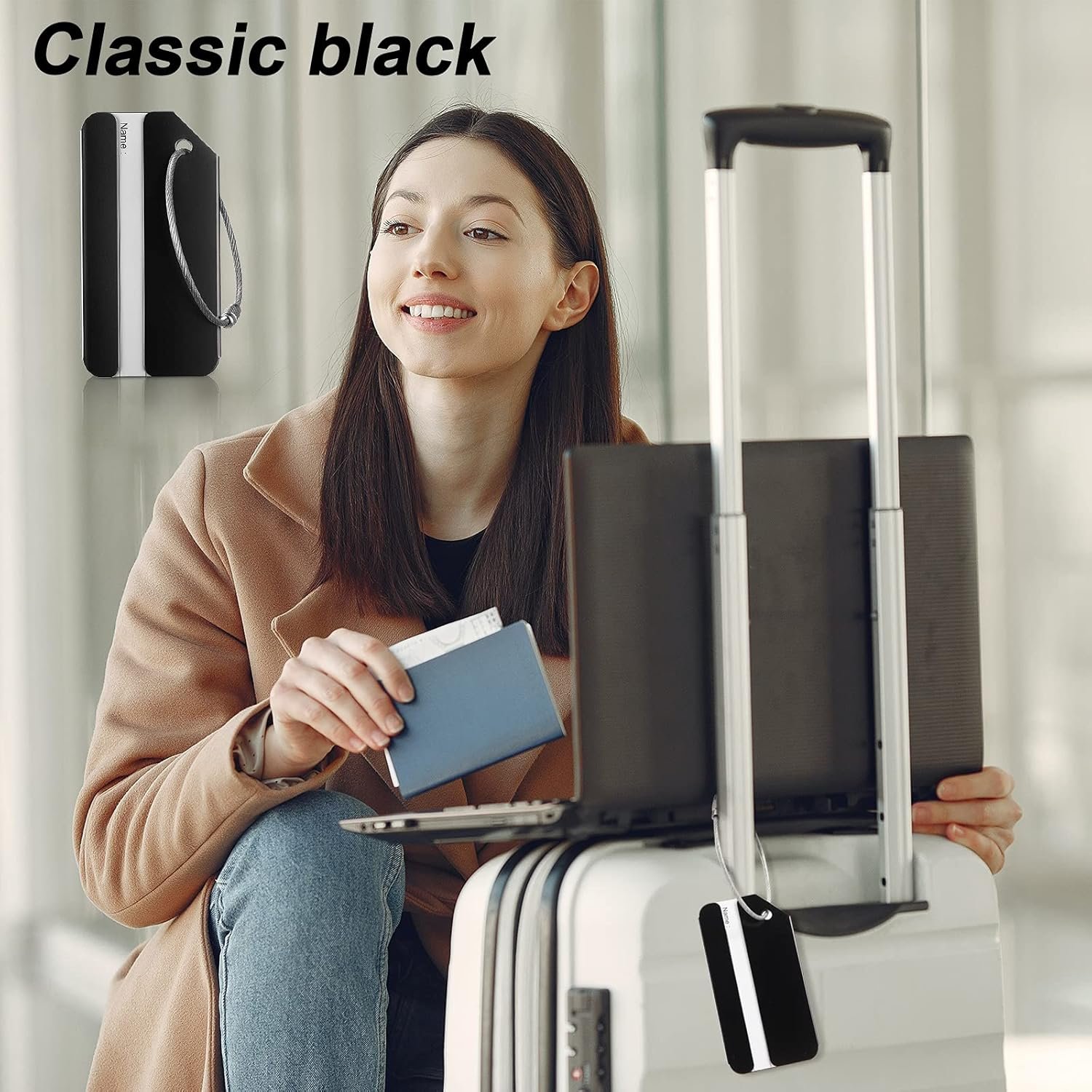 12 Pieces Luggage Tags Business Card Holder Aluminum Metal Travel ID Bag Tag for Suitcases Travel Luggage Baggage Identifier(Black) - Image 5