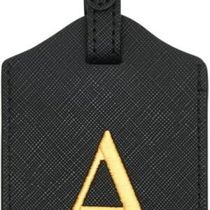 Luggage Tag PU Leather for Suitcase Baggage Handbag Travel Bag Label Suitcase Tag Label Tag w. Name Card & Privacy Cover (A)