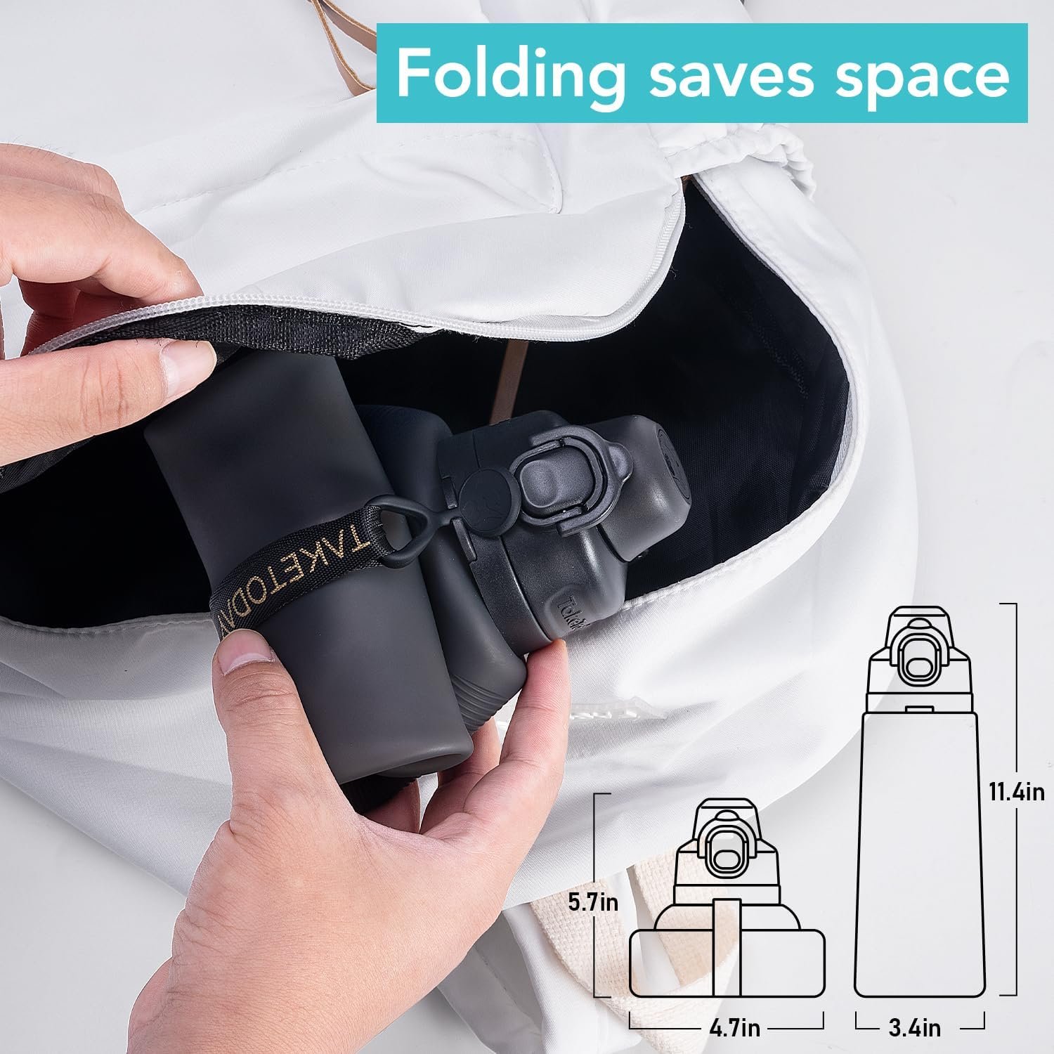 TakeToday Collapsible Water Bottles 32oz, Foldable Travel Water Bottle, BPA Free, Silicone Water Bottle Leakproof for Hiking, International Travel, Outdoors - Image 7