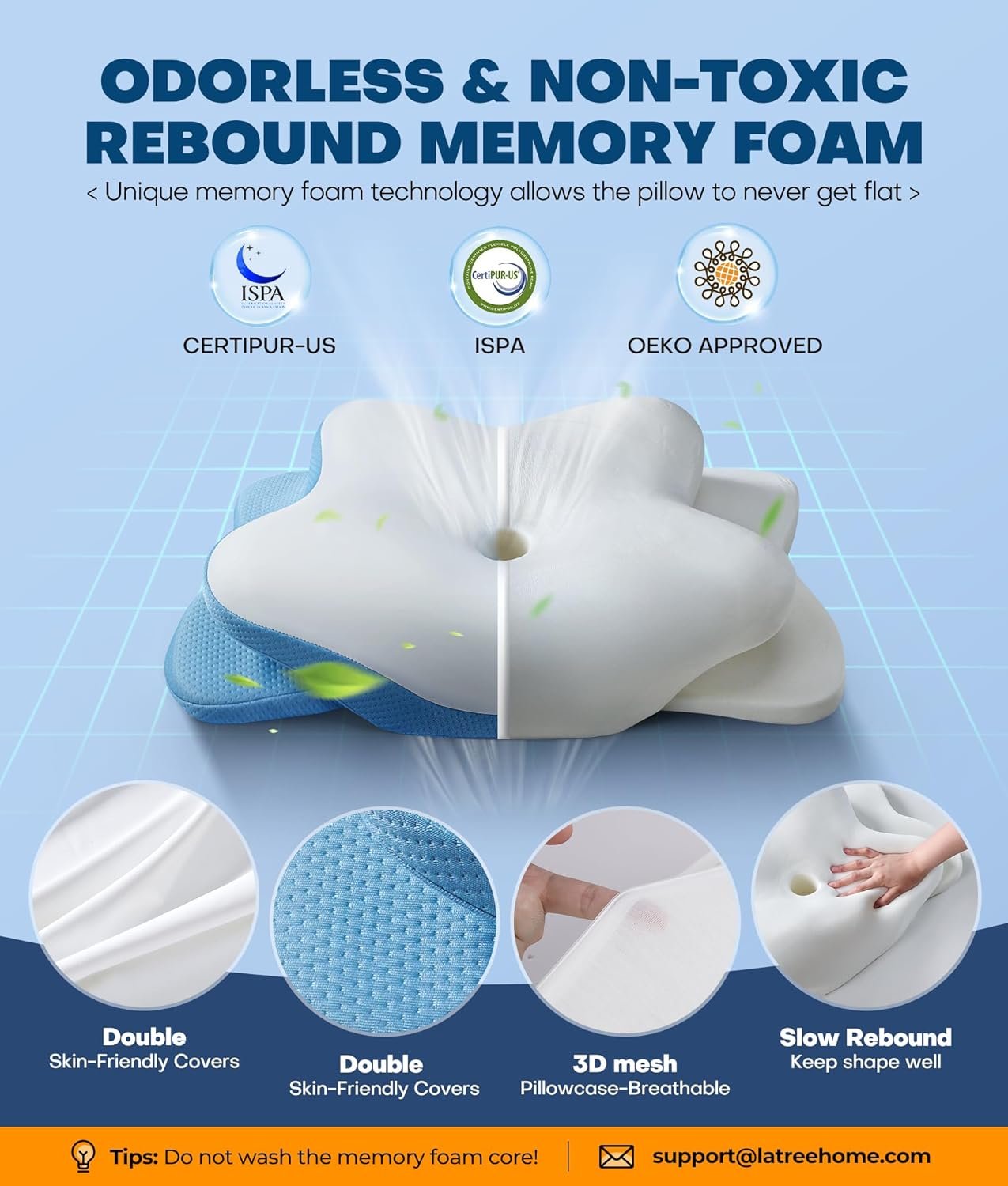 5X Pain Relief Cervical Neck Pillow for Neck Support, Ergonomic Cooling Side Sleeper Pillow for Sleeping, Odorless Contour Memory Foam Pillows, Bed Pillow for Side Back Stomach Sleeper - Image 5