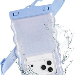 Case-Mate Wavy IP68 Waterproof Phone Pouch – Large Floating Phone Case w/Crossbody Lanyard – Cruise Ship Travel Essentials Compatible w/All Devices – Hidden Pocket for Card/Cash- Mist Twinkle