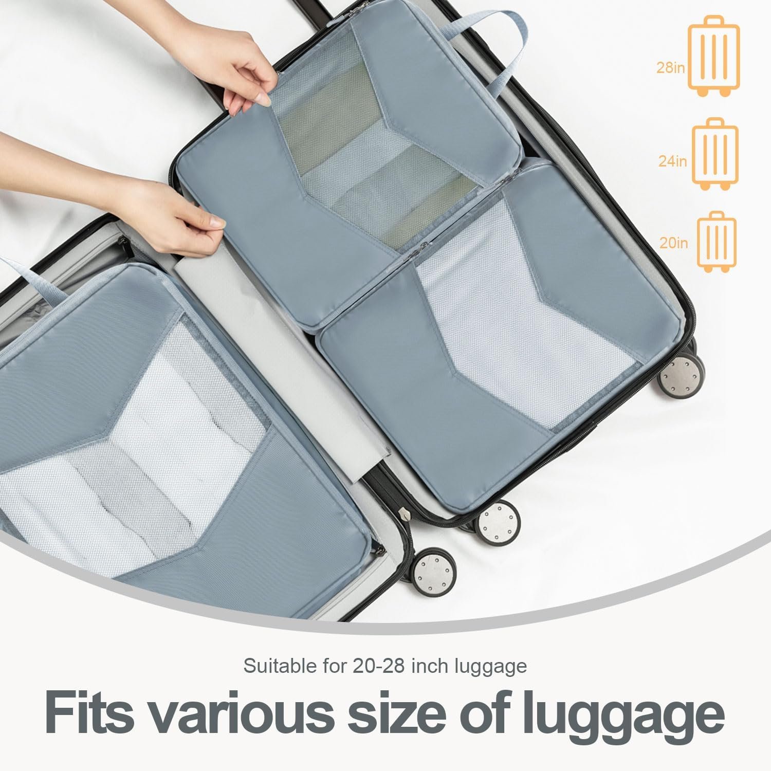 10 Set Compression Packing Cubes, Suitcase Organizer Bags Set for Travel Accessories, Lightweight Travel Essentials, Grey - Image 7