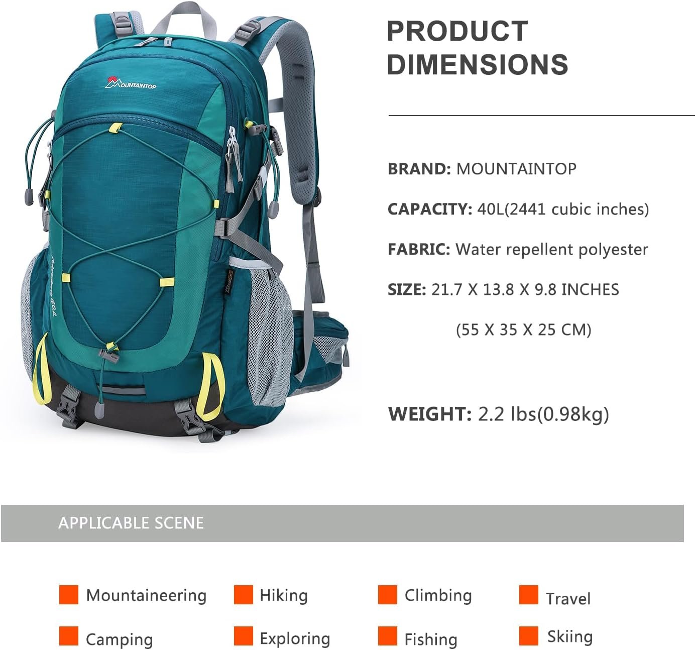 MOUNTAINTOP Hiking Backpack,18L/25L/40L Lightweight Travel Backpack with Rain Cover for Outdoor Backpacking, Camping - Image 2