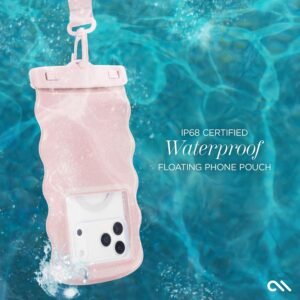 Case-Mate Wavy IP68 Waterproof Phone Pouch – Large Floating Phone Case w/Crossbody Lanyard – Cruise Ship Travel Essentials Compatible w/All Devices – Hidden Pocket for Card/Cash- Ballet Pink Twinkle