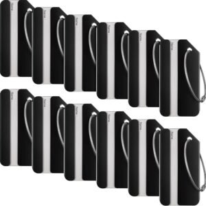 12 Pieces Luggage Tags Business Card Holder Aluminum Metal Travel ID Bag Tag for Suitcases Travel Luggage Baggage Identifier(Black)
