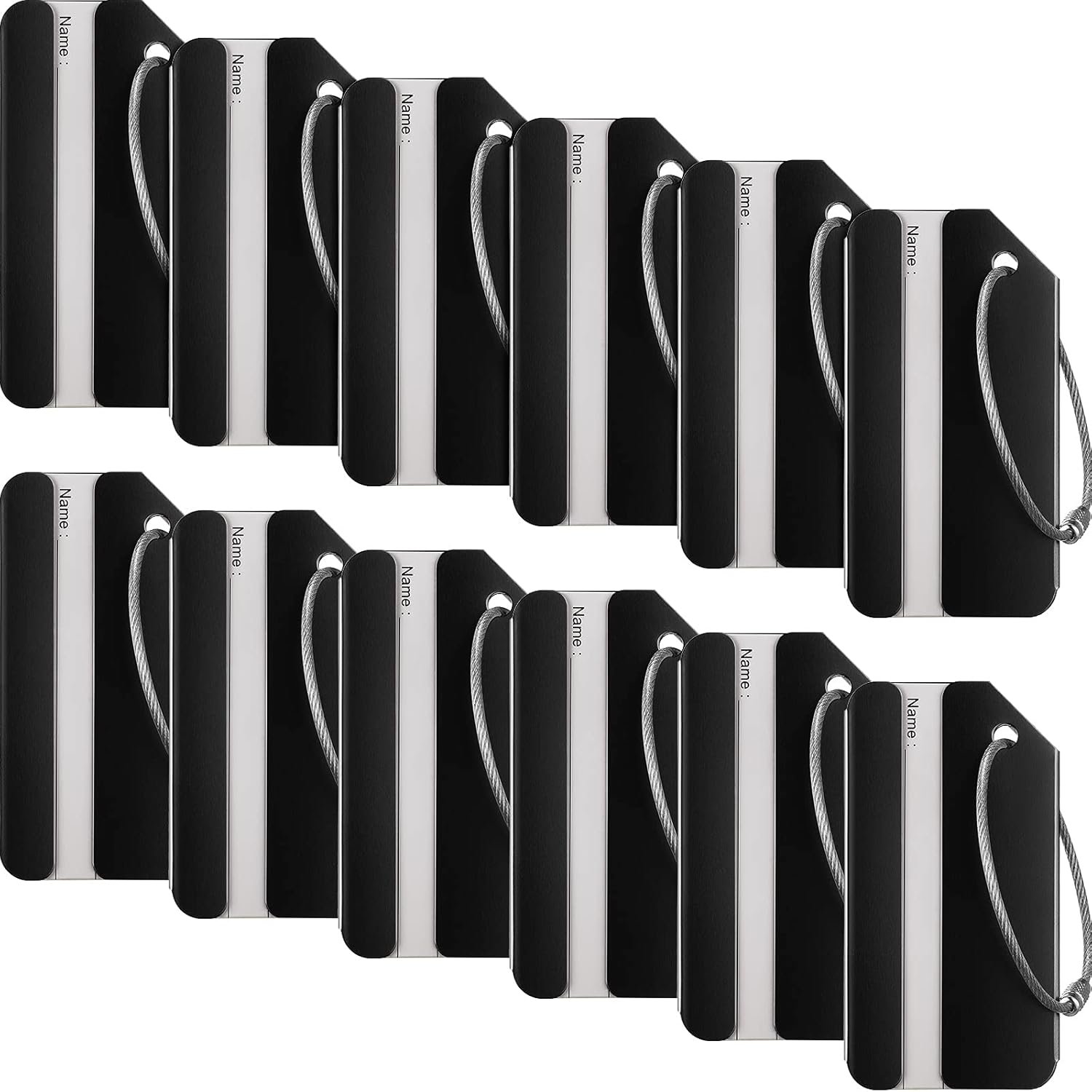 12 Pieces Luggage Tags Business Card Holder Aluminum Metal Travel ID Bag Tag for Suitcases Travel Luggage Baggage Identifier(Black)
