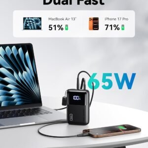 INIU Power Bank, 20000mAh 65W Ultra Compact USB C Laptop Portable Charger, PD QC Fast Charging 3-Output External Battery Pack for Laptop MacBook iPad Tablet Steam Deck iPhone 17 16 15 Pro Samsung S24