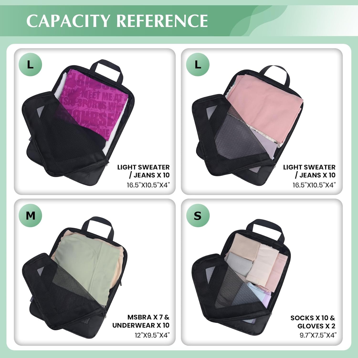 Carry on Compression Packing Cubes Travel for Suitcases ,Compressible Mesh Packing Cubes for Travel Women Packing Organizers 5 Set Ultralight (Black) - Image 6