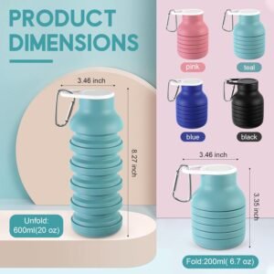 LemonRoad 4 Pcs 20 oz Portable Collapsible Water Bottles Reusable Silicone Foldable Water Bottle Lightweight Leakproof Expandable for Gym Traveling Camping Hiking Sports