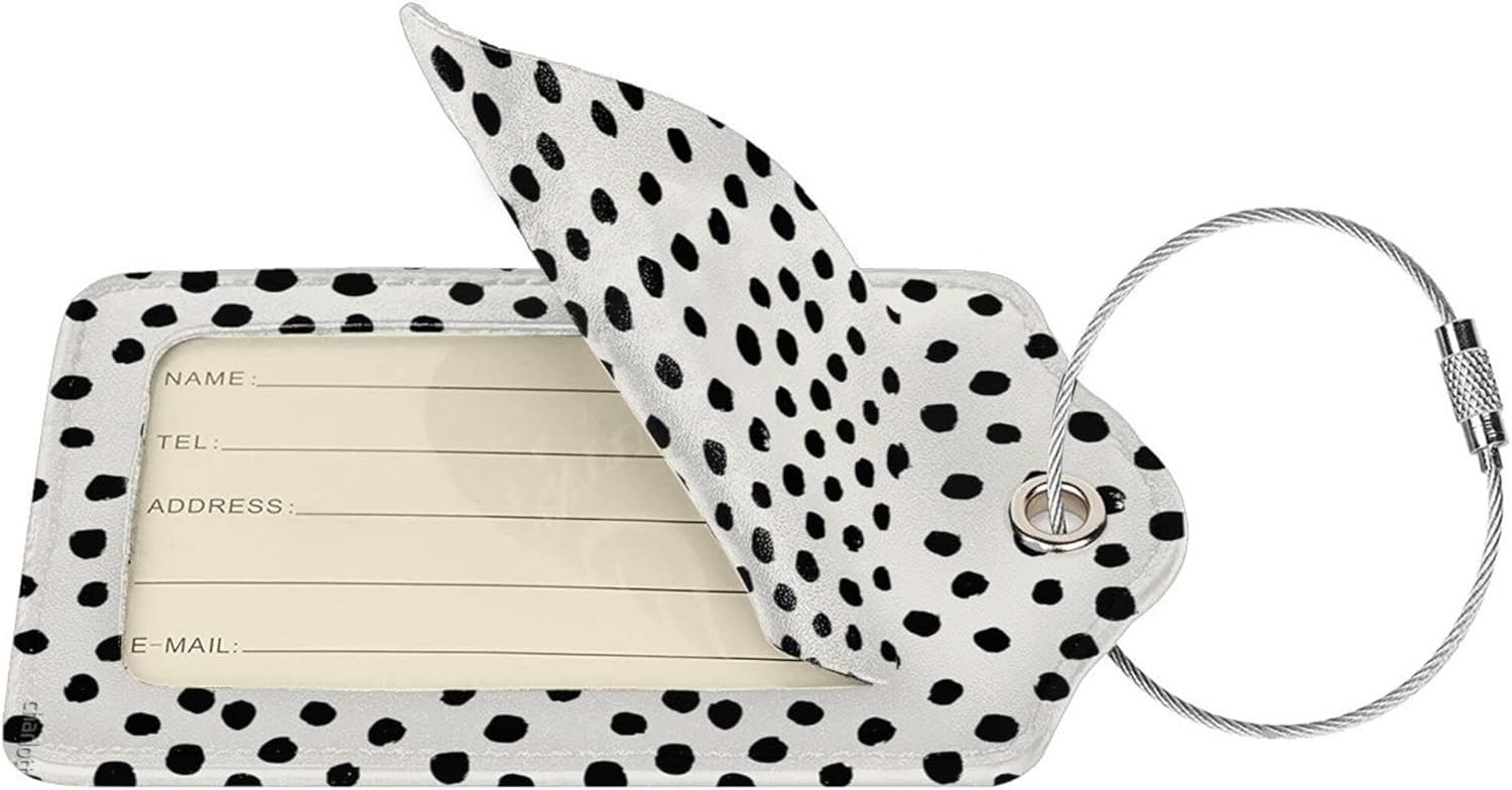 BLOCIT 2 Pack PU Luggage Tag for Suitcase Cute Unique Leather Suitcase Tags Identifiers with Privacy Name ID Label and Metal Loop for Baggage Handbag School Bag Backpack (Cute Black Polka Dot) - Image 3