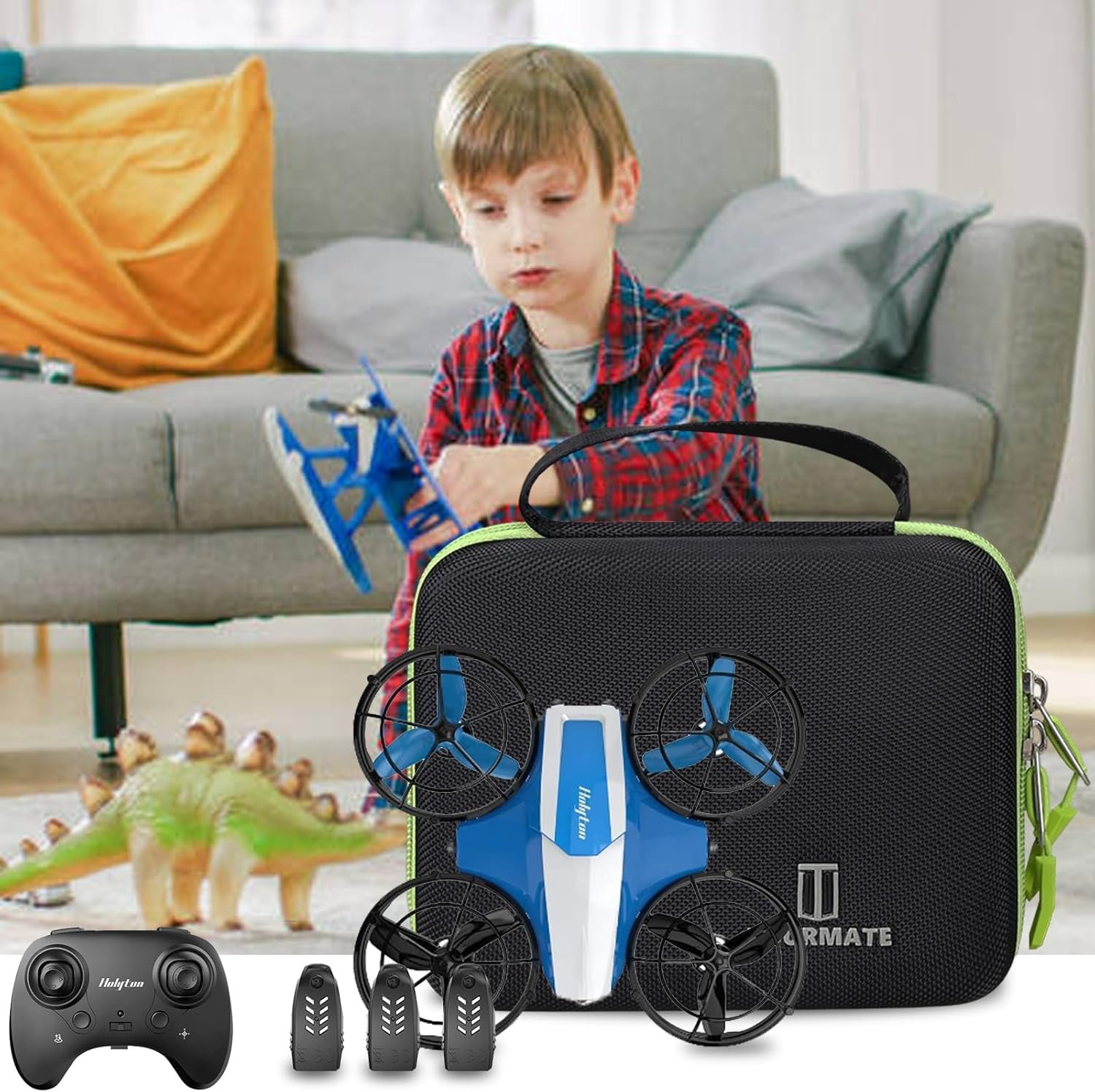 Hard Storage Case for Holy Stone HS210 Mini Drone,Travel case for Kids and Beginners RC Nano Quadcopter Indoor Small Helicopter Plane(case only) (Black & Green) - Image 8