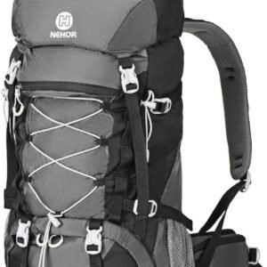 60L Hiking Backpack, Water Resistant Camping Backpack with Rain Cover, Large Lightweight Hiking Bag Outdoor Travel Daypack for Men Women, Black