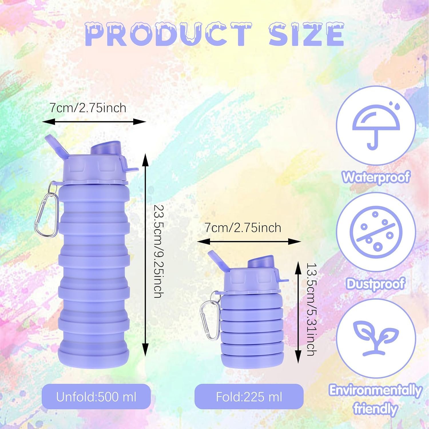 MAQUITA 4 Pcs Collapsible Water Bottles 16 oz Portable Foldable Water Bottles Silicone Leak Proof Travel Water Bottle Reusable Sports Water Bottle with Metal Clip for Camping Hiking Travel - Image 2