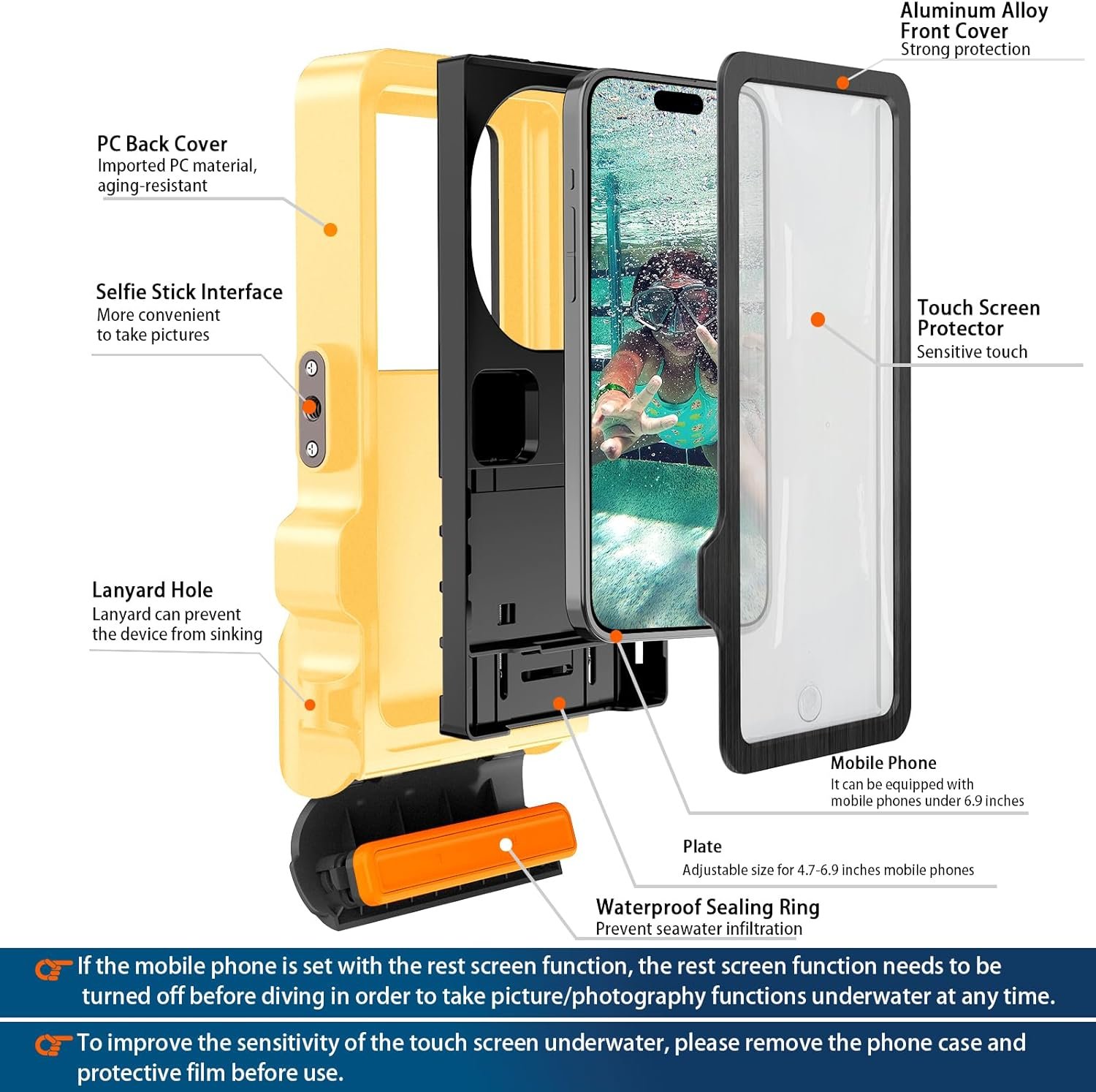 2026 Diving Snorkeling Phone Case for iPhone 17/16/15/14/13/12/11 Pro Max/XS/X Samsung Galaxy S25/S24/S23 Professional Scuba Dive Waterproof Underwater Photo Video Cover (4TH Gen, Yellow) - Image 8