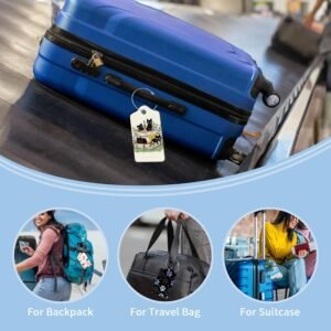 2 Pcs Luggage Tag for Suitcases, Black Cat Book Cute PU Leather Suitcase Tag Privacy Cover ID Label with Metal Loop, Personalized Baggage Identifier for Women Cruise Bag Travel Essentials