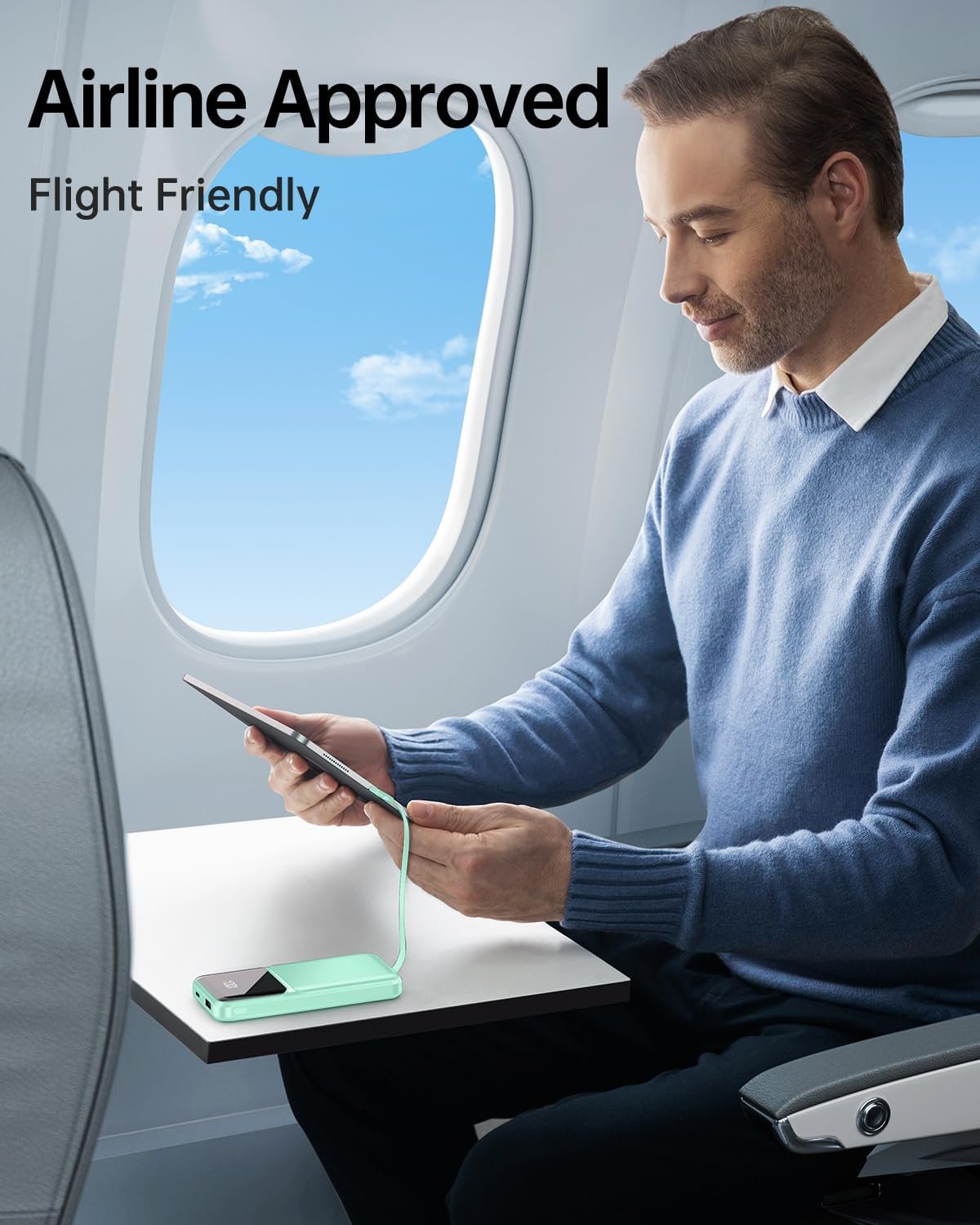 Portable Charger with Built in Cable -20000mAh Fast Charging Power Bank USB C Slim 22.5W LED Display Battery Pack 5 Outputs & 3 Inputs for Travel Essentials iPhone Samsung Phones Cyan - Image 8