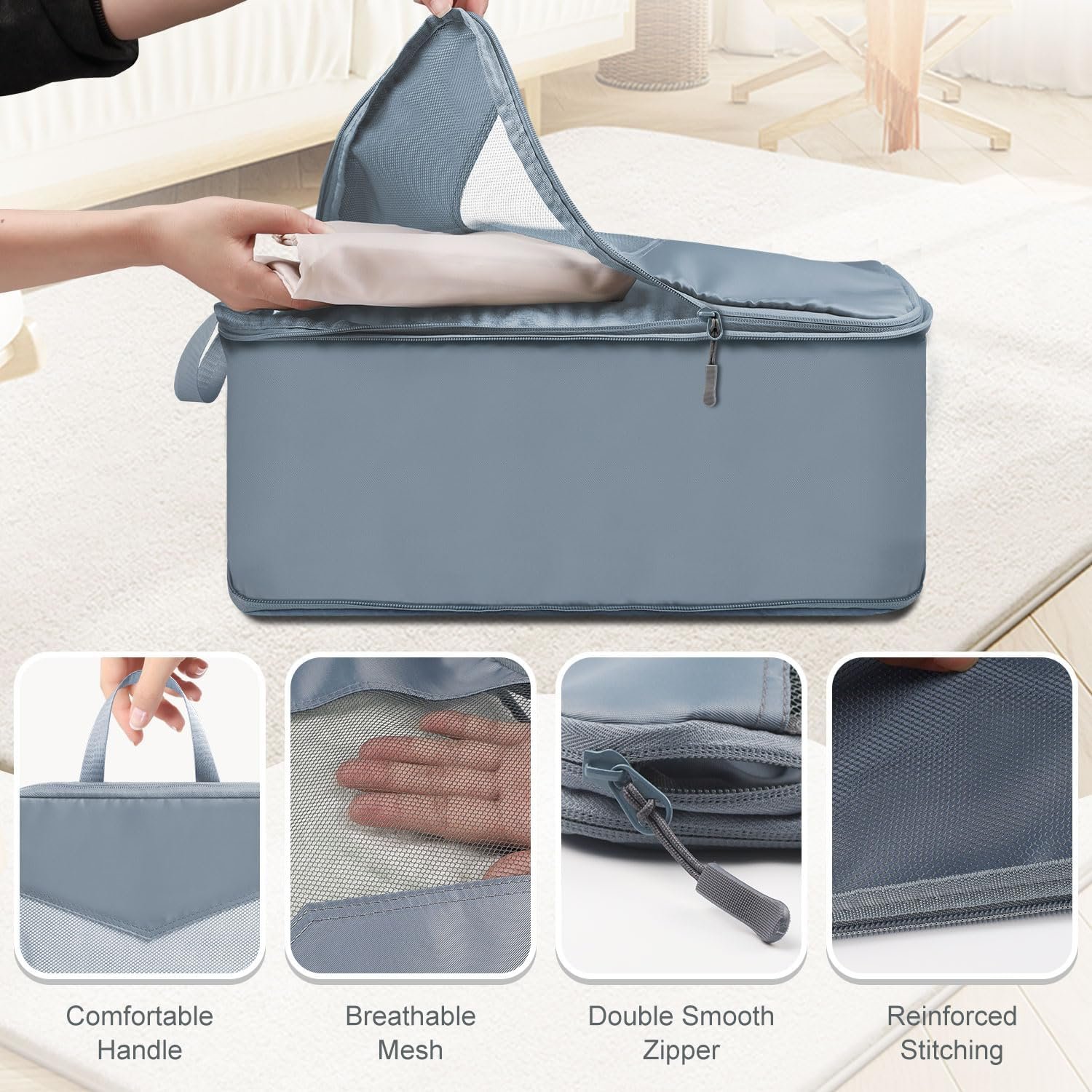 10 Set Compression Packing Cubes, Suitcase Organizer Bags Set for Travel Accessories, Lightweight Travel Essentials, Grey - Image 5