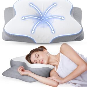 Cervical Pillow for Neck Pain Relief – Ergonomic Memory Foam Pillow with Cooling Case Orthopedic Support Side Sleeper Pillow for Pain Relief Support for Side Back Stomach Sleepers