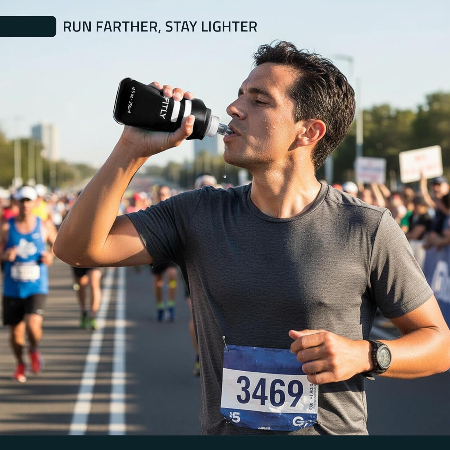 FITLY Soft Flask - Shrink As You Drink Soft Water Bottle for Hydration Pack - Folding Water Bottle Ideal for Running, Hiking, Cycling, Climbing & Rigorous Activity - Image 6