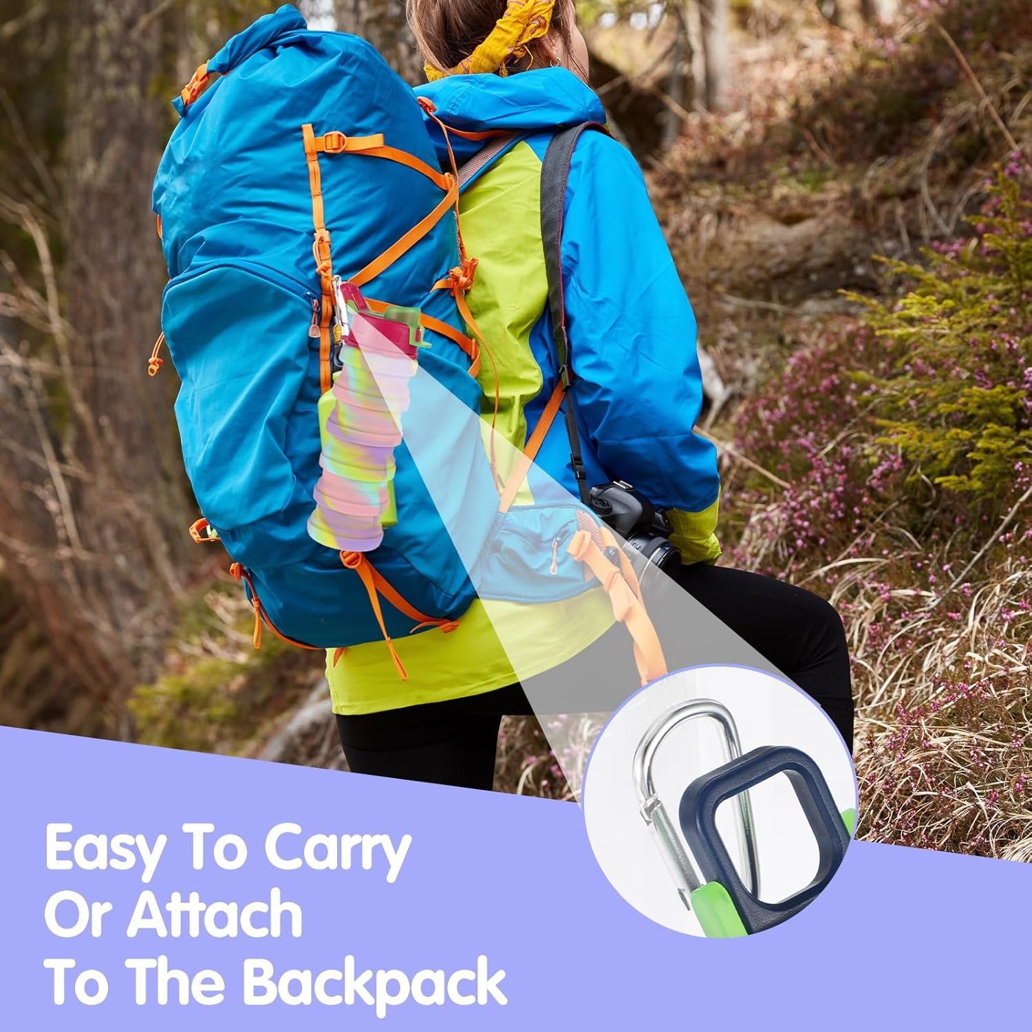 MAQUITA 4 Pcs Collapsible Water Bottles 16 oz Portable Foldable Water Bottles Silicone Leak Proof Travel Water Bottle Reusable Sports Water Bottle with Metal Clip for Camping Hiking Travel - Image 7