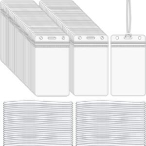 100 Pieces Clear Plastic ID Card, Luggage Bag and Badge Label Holders with 100 Pack Luggage Tag Loop Straps for Office, Business and Travel Supplies