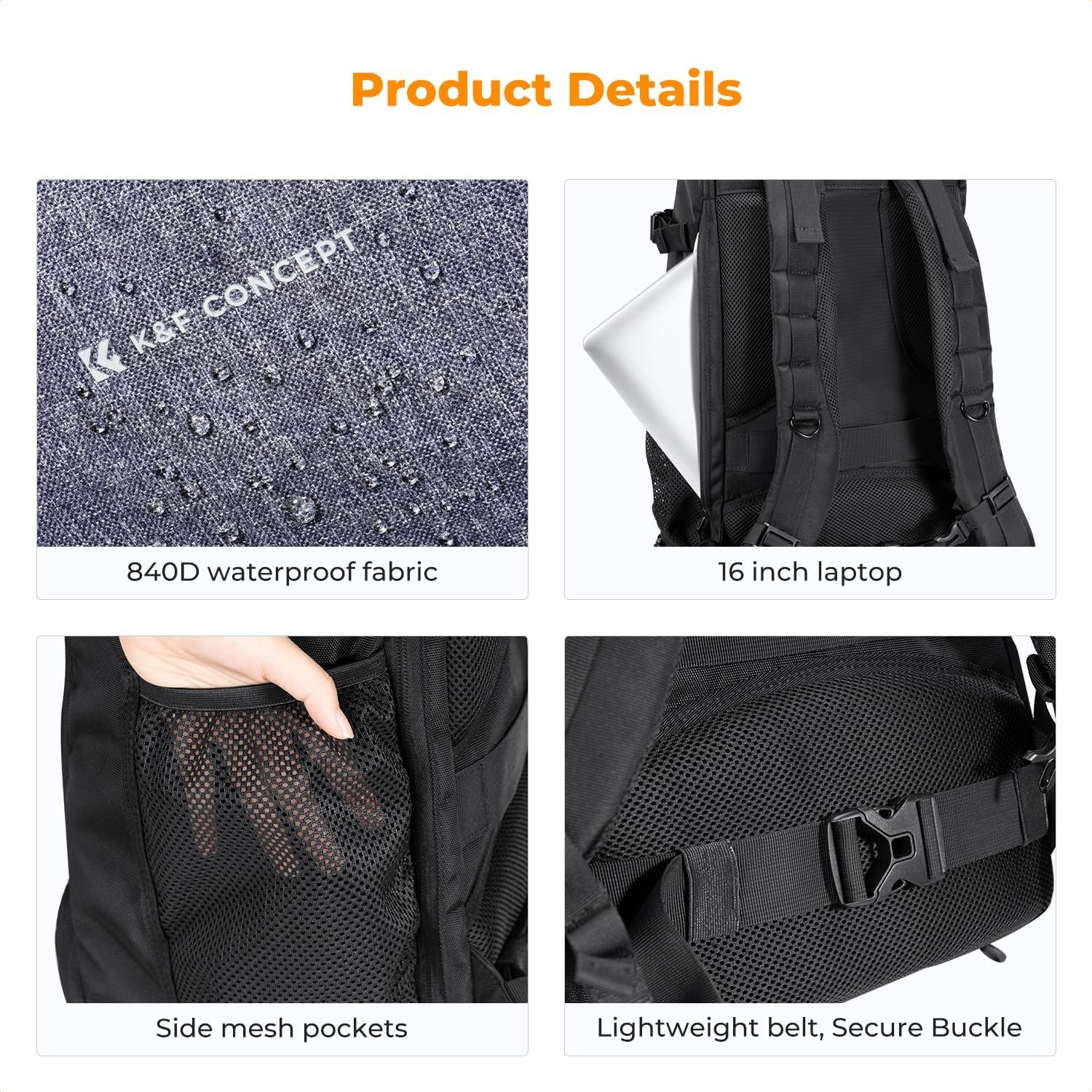 K&F CONCEPT Camera Backpack,Camera Bags for Photographers 30L Large Capacity with Raincover and 16 Inch Laptop Compartment Compatible for Canon/Nikon/Sony/DJI Mavic Drone Travel - Image 5